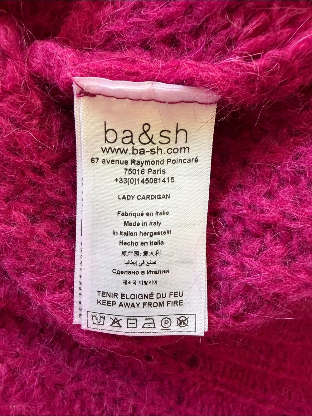 ba&sh Fuchsia Chunky Knit Button-Front Cardigan - Picture 4 of 6